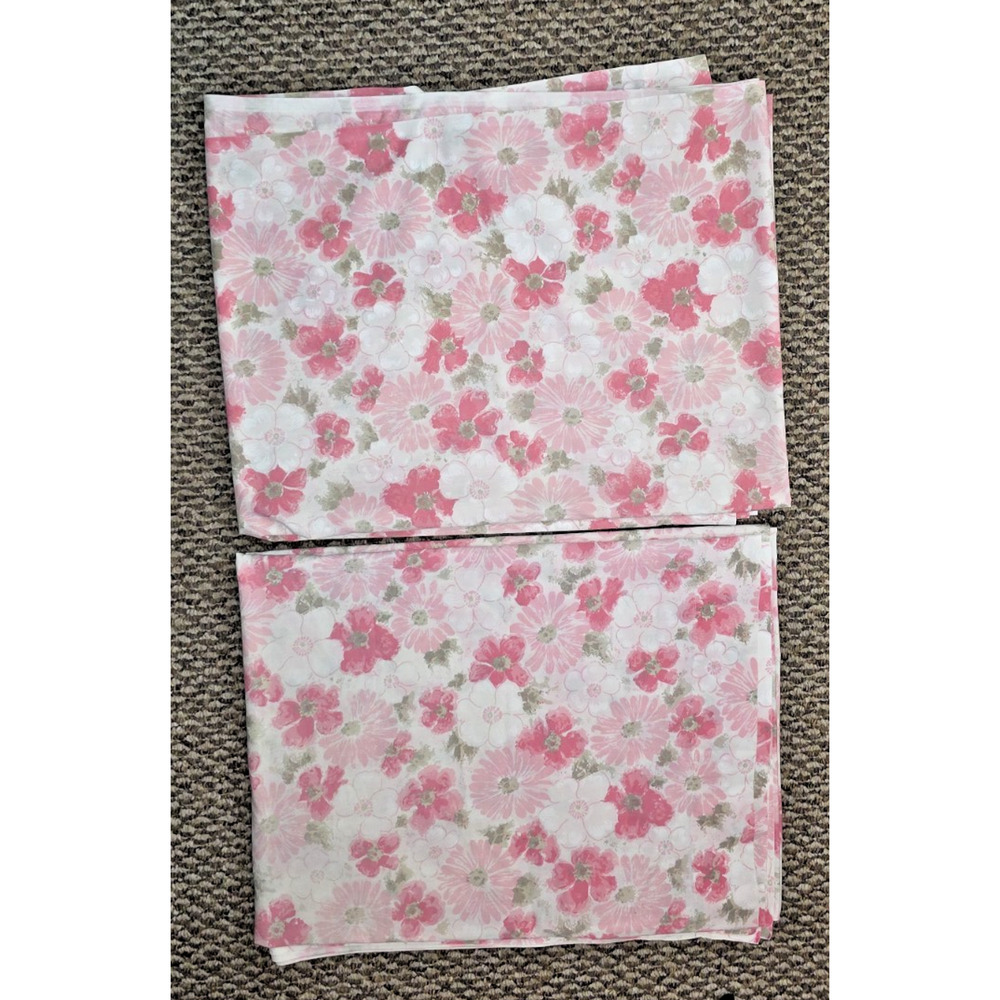 2 VTG Dan River Flat Twin Sheets Pink Pastel Floral Percale Cottagecore Bedding